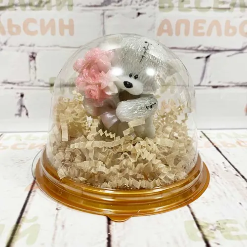 Мыло Ручной работы Тедди с цветами (коробка-купол)